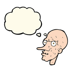 cartoon evil old man with thought bubble