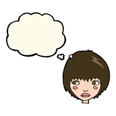 cartoon unhappy girl with thought bubble