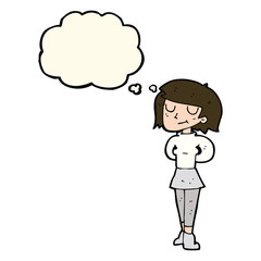 cartoon pleased woman with thought bubble