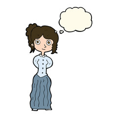 cartoon happy woman with thought bubble