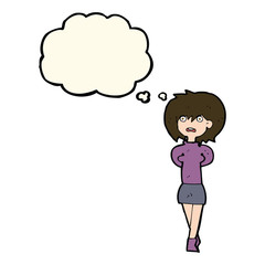 cartoon shocked woman with thought bubble