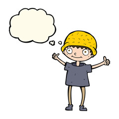 cartoon boy with positive attitude with thought bubble