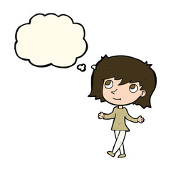 cartoon girl with no worries with thought bubble