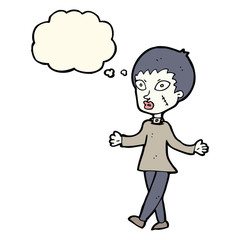 cartoon halloween zombie woman with thought bubble