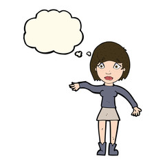 cartoon surprised woman with thought bubble