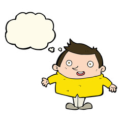 cartoon happy man with thought bubble