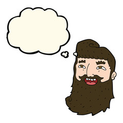 cartoon man with beard laughing with thought bubble