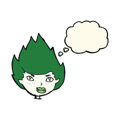 cartoon vampire head with thought bubble