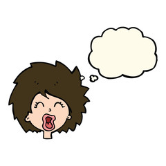 cartoon woman screaming with thought bubble