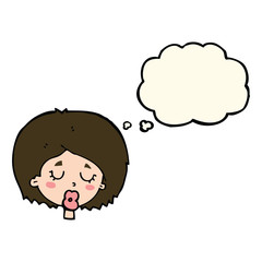 cartoon woman with eyes closed with thought bubble