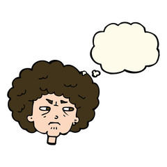 cartoon bitter old woman with thought bubble