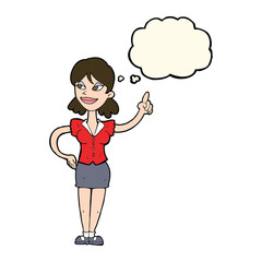cartoon woman with great idea with thought bubble