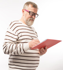 old man in glasses with documents
