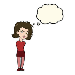 cartoon woman with thought bubble