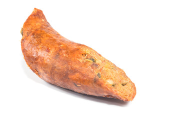 smoked sausage against on white background, Local cuisine of northern Thailand
