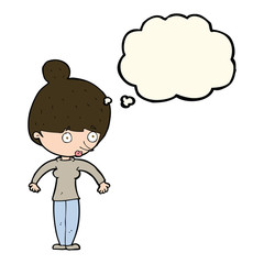 cartoon woman staring with thought bubble