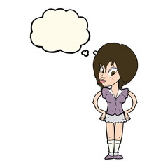 cartoon woman with hands on hips with thought bubble