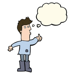 cartoon poor man with thought bubble