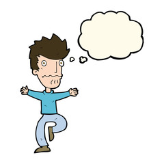 cartoon frightened man with thought bubble