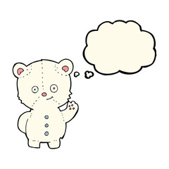 cartoon waving polar bear cub with thought bubble