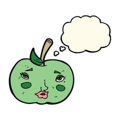 cartoon apple with face with thought bubble