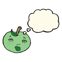 cartoon apple with face with thought bubble