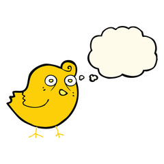 funny cartoon bird with thought bubble