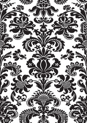 Vector seamless floral damask pattern black and white