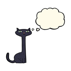 cartoon black cat with thought bubble