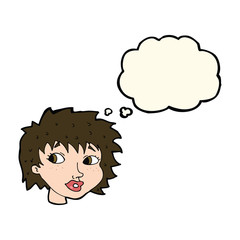 cartoon surprised woman with thought bubble