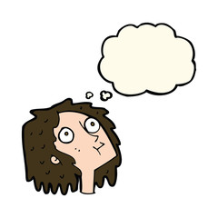 cartoon staring woman with thought bubble