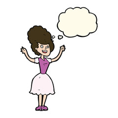 cartoon happy 1950's woman with thought bubble