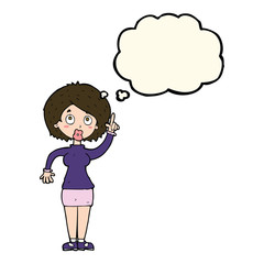 cartoon woman with idea with thought bubble