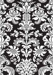 Vector seamless floral damask pattern black and white
