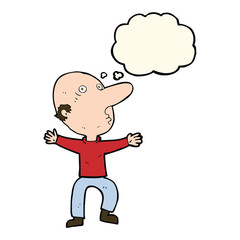 cartoon worried middle aged man with thought bubble
