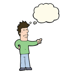 cartoon man pointing with thought bubble