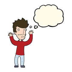 cartoon frightened man with thought bubble