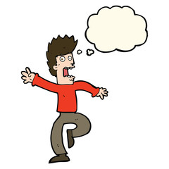 cartoon frightened man with thought bubble