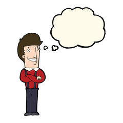 cartoon proud man with thought bubble