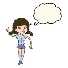 cartoon pretty woman with idea with thought bubble