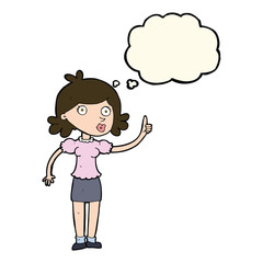 cartoon woman with idea with thought bubble