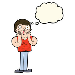 cartoon shocked gym man with thought bubble
