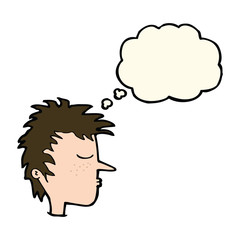 cartoon male face with thought bubble