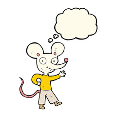 cartoon waving mouse with thought bubble