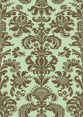 Vector seamless floral damask pattern green