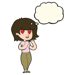 cartoon woman in love with thought bubble