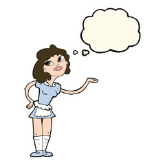 cartoon waitress serving with thought bubble