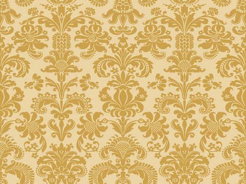 Vector seamless floral damask pattern beige