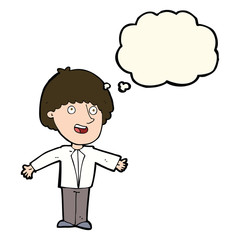 cartoon happy man with thought bubble