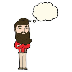 cartoon serious man with beard with thought bubble